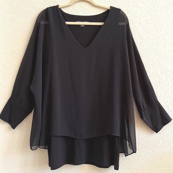 Soft Surroundings Tops - Soft Surroundings Black Double Layered Sheer Blouse Top Elegant Evening Wear Med